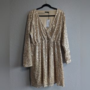 Boohoo Gold Sequin Wrap Mini Dress